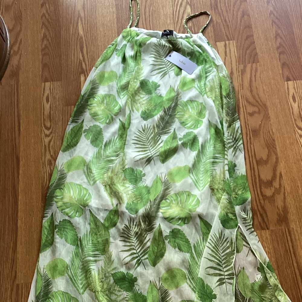 Aakaa Green Leaf Print Dress